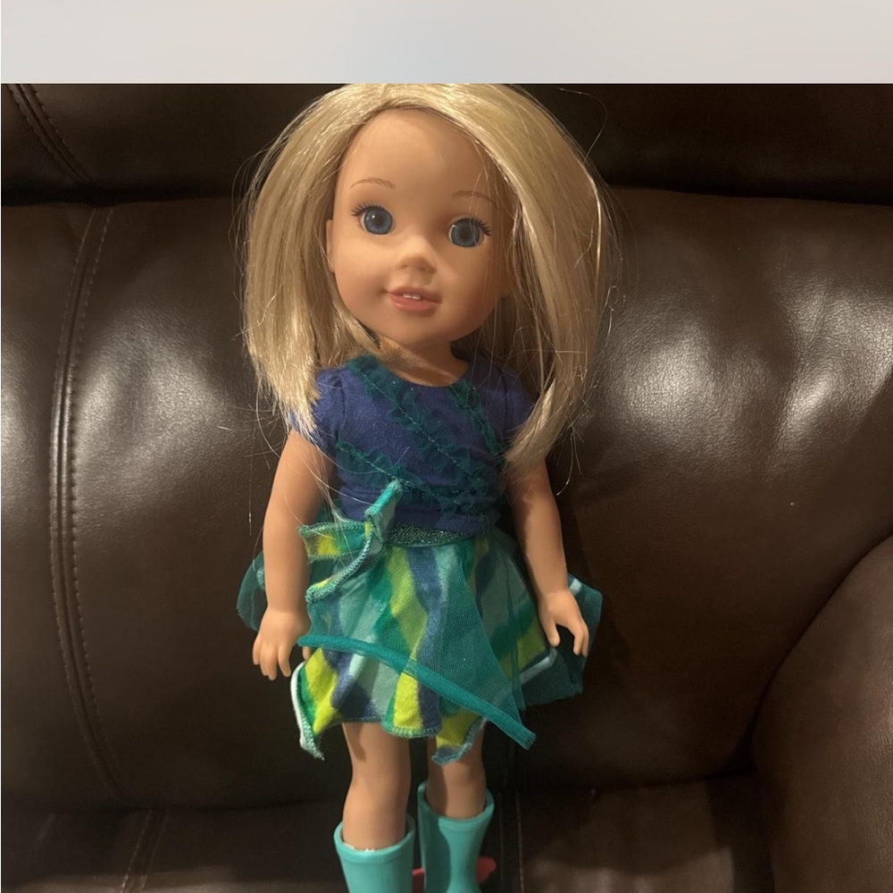 Blonde Doll with Blue and Green Dress